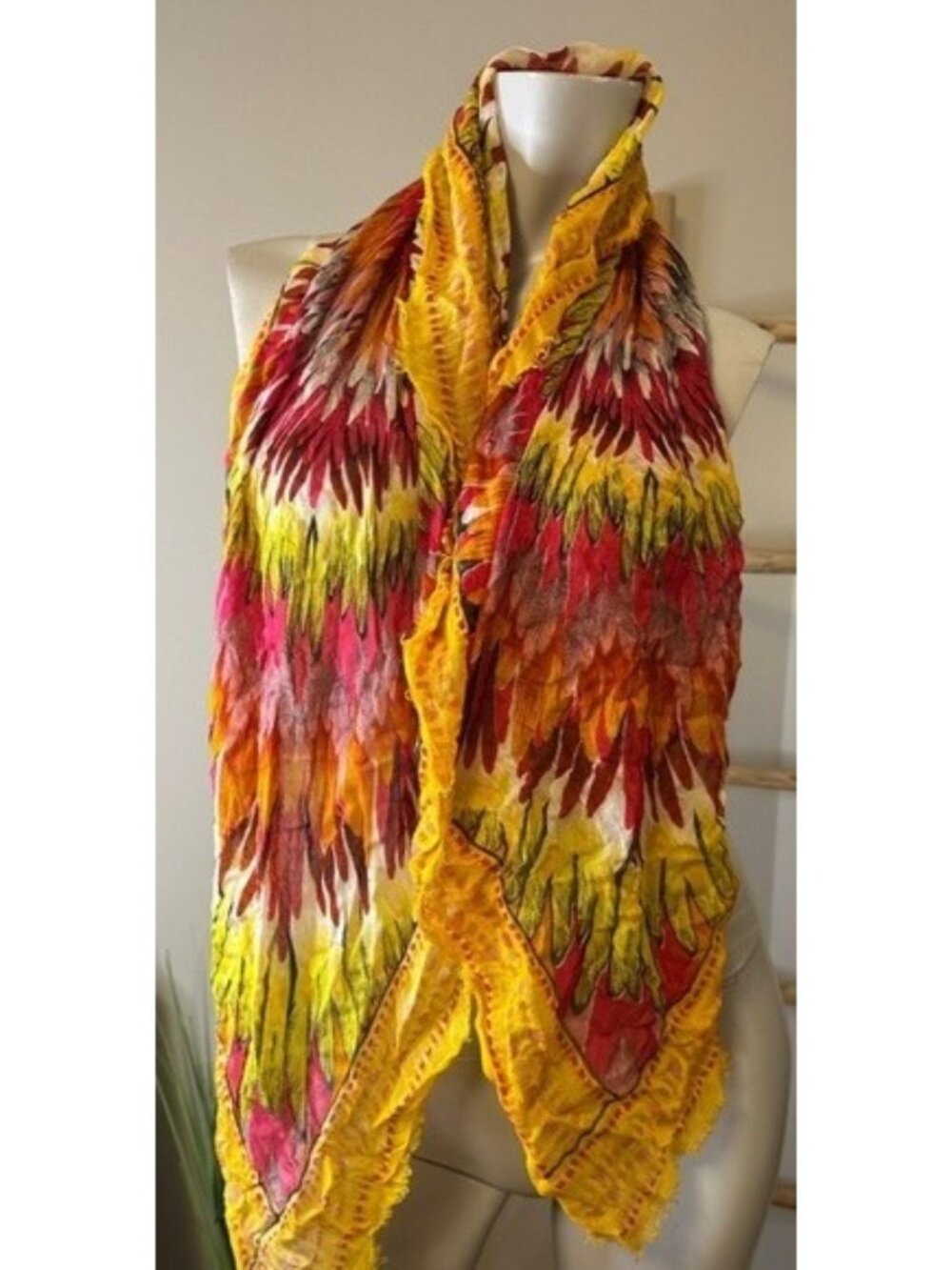 Aqua Chrysanthemum Floral Colorful Scarf Graduation Festival Hippie Boho